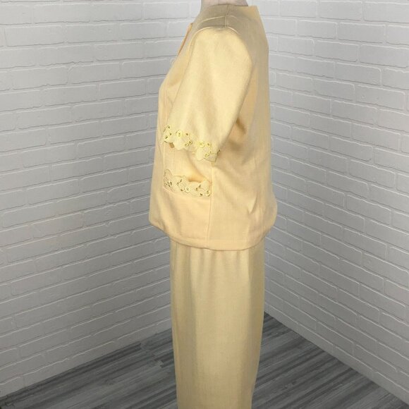 Pablo Skirt Suit Women 10P Yellow Floral Eyelet Secretary Summer‎ 60s 70s VTG - Picture 4 of 15
